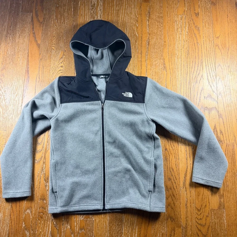 The North Face Youth Grey Black Full Zip Fleece Hoodie Jacket NF0A4VW4 L 14/16